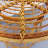 Round coffee table with 60's vintage rattan magazine tray