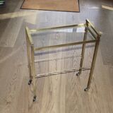 Vintage side table with brass and glass magazine rack