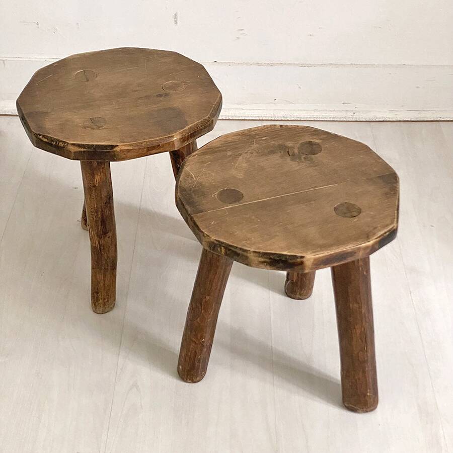 Pair of small 50's brutalist tripod stools