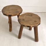 Pair of small 50's brutalist tripod stools