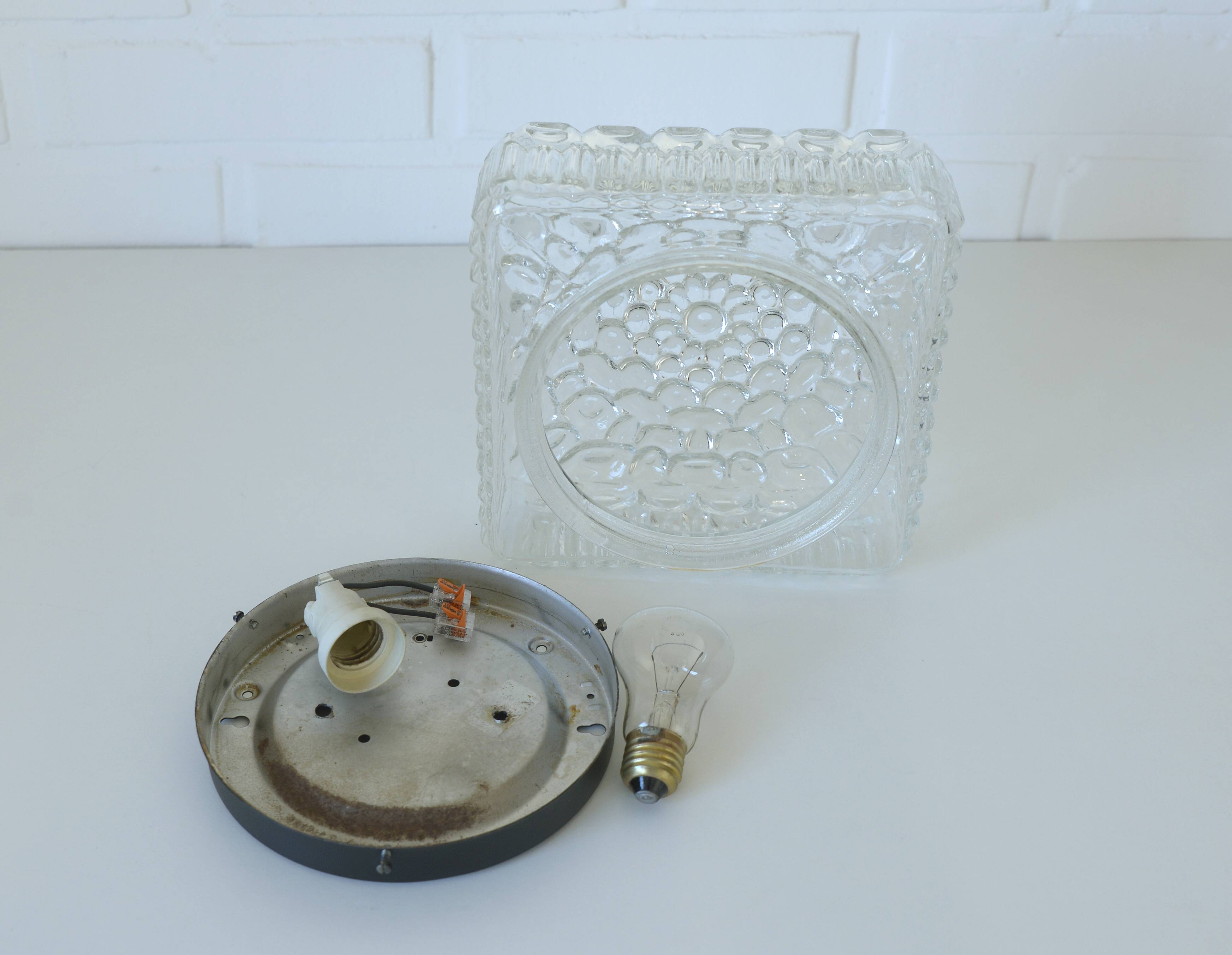 Vintage Wall Sconce / Bubble Glass / Mid Century Flush Mount Ceiling Light