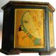 Octagonal sewing box with mirror, lithographed sheet: antique scene, 1900
