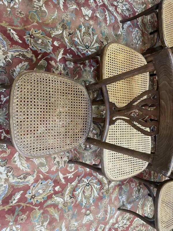 Set of 7 Baumann / Thonet / Fischel caned bistro chairs
