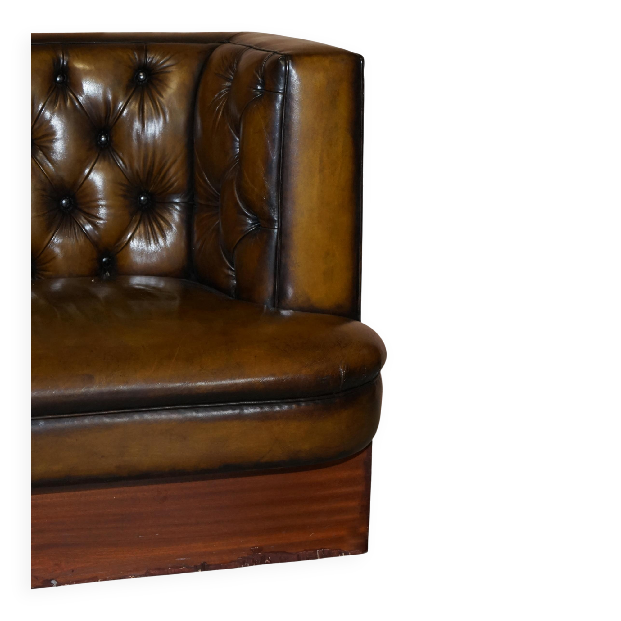 Restored and hand-dyed leather Chesterfield sofa