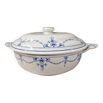 Soupière ou légumier terre de fer magasin bourgeois paris modèle vieux lille guirlandes bleues