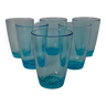 Lot de 7 verres à eau Made in France en verre bleu années 70