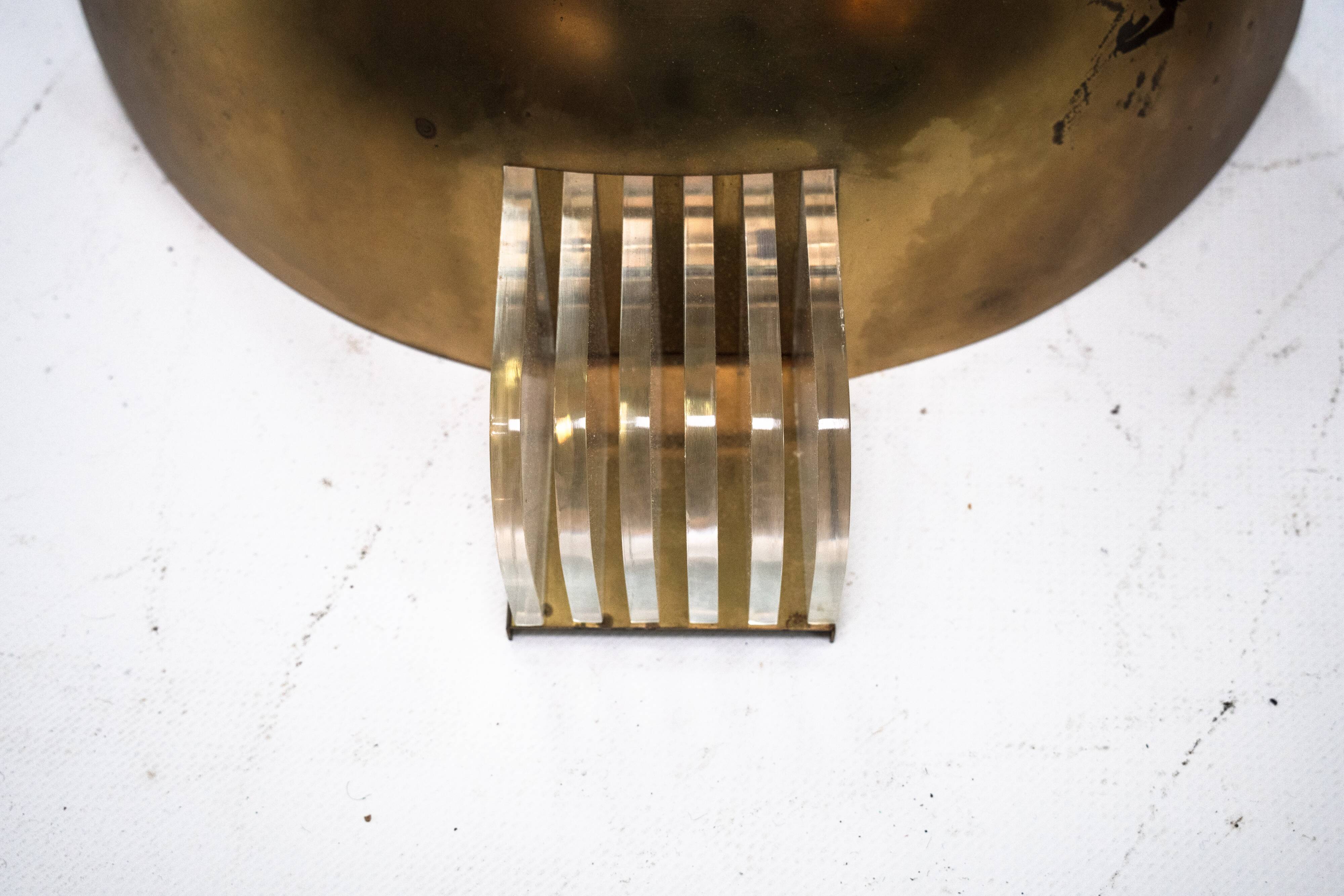 Set of three Italian Deco-style brass wall sconces, Italy 1970s