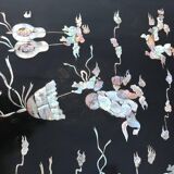 Chinese black lacquer side table with multicoloured inlays, 1950s.