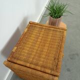 Wicker basket with lid with bear, vintage toy basket