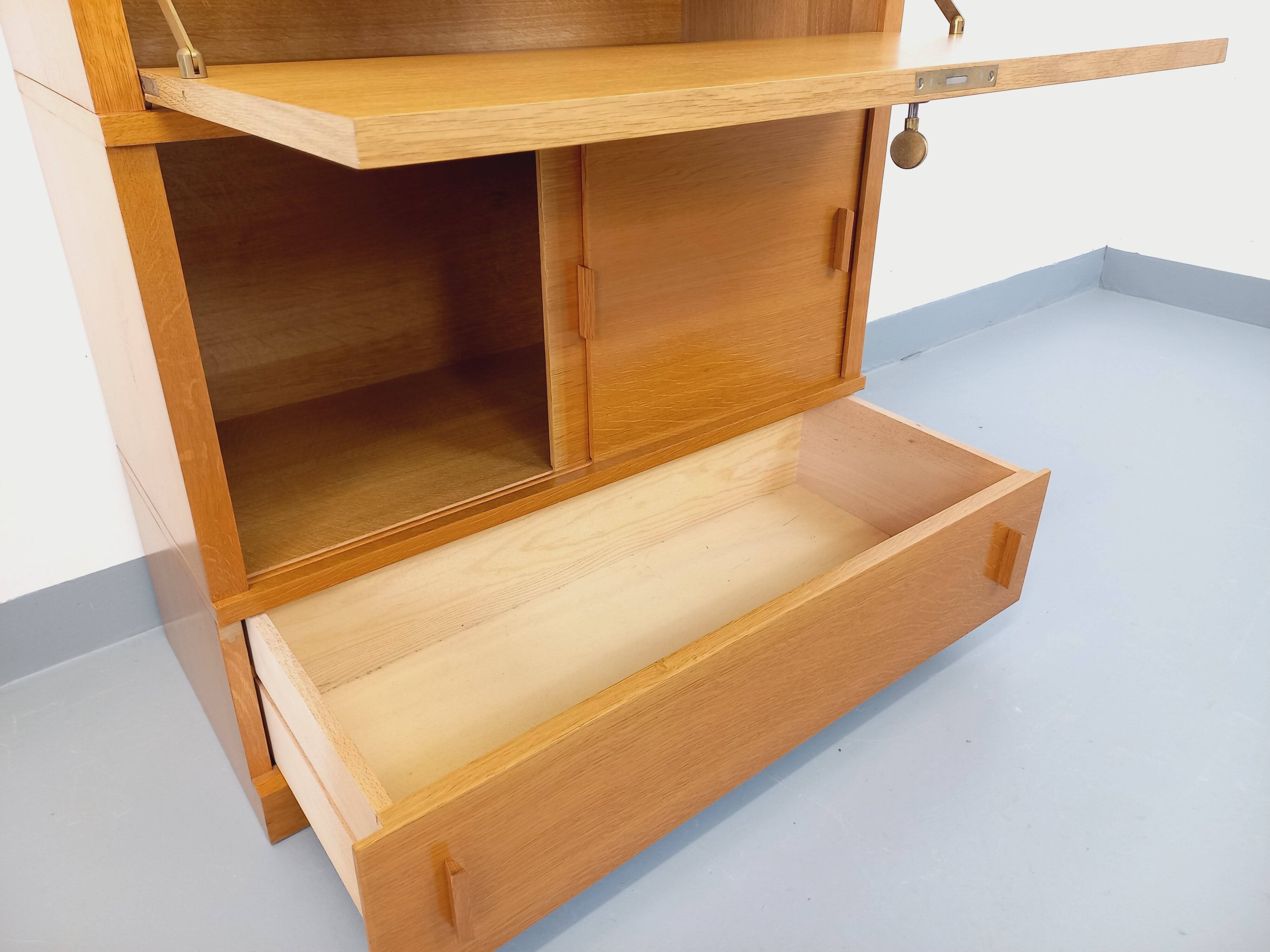 Vintage oak wood secretary bookcase storage furniture