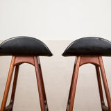 Pair of danish high stools in teak and black skaï model od61 by erik buch for oddense .