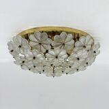 Large Floral Crystal Glass Flush Lamp by Ernst Palme , 1970s