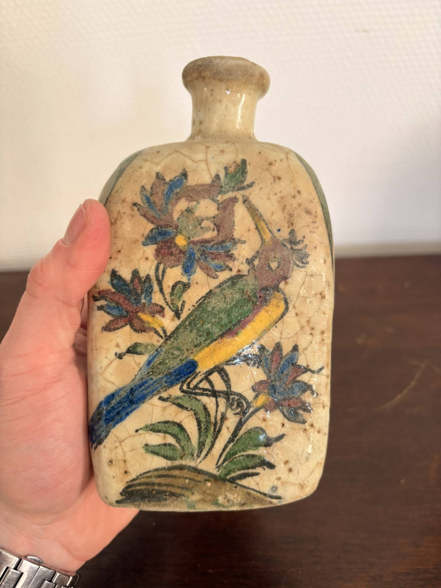 Ancient triangular vase perfume bottle Kohl Persian Qajar Iran Cavalier Gul O