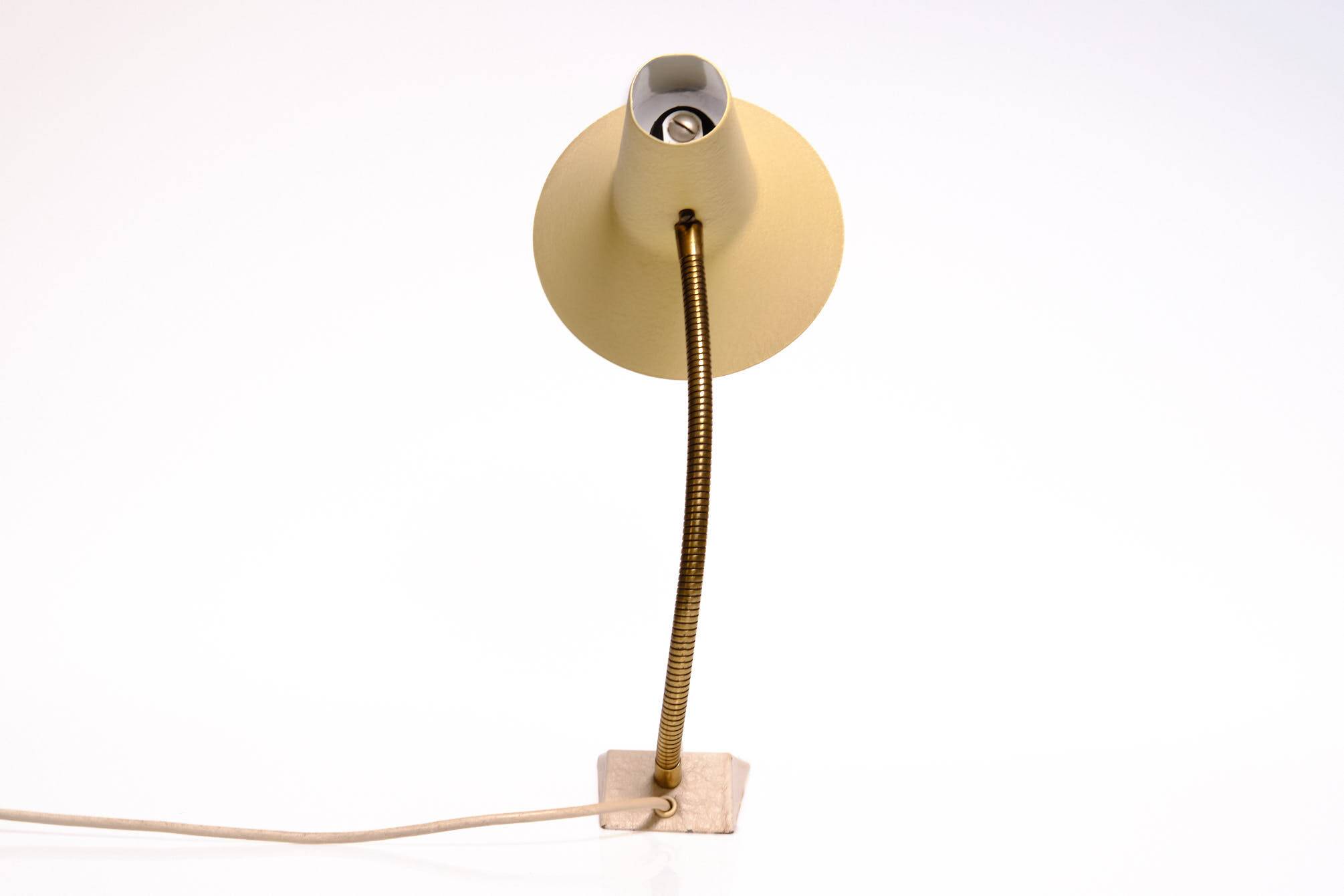 Swan neck lamp, desk lamp, SIS, vintage, brass, beige, 60s
