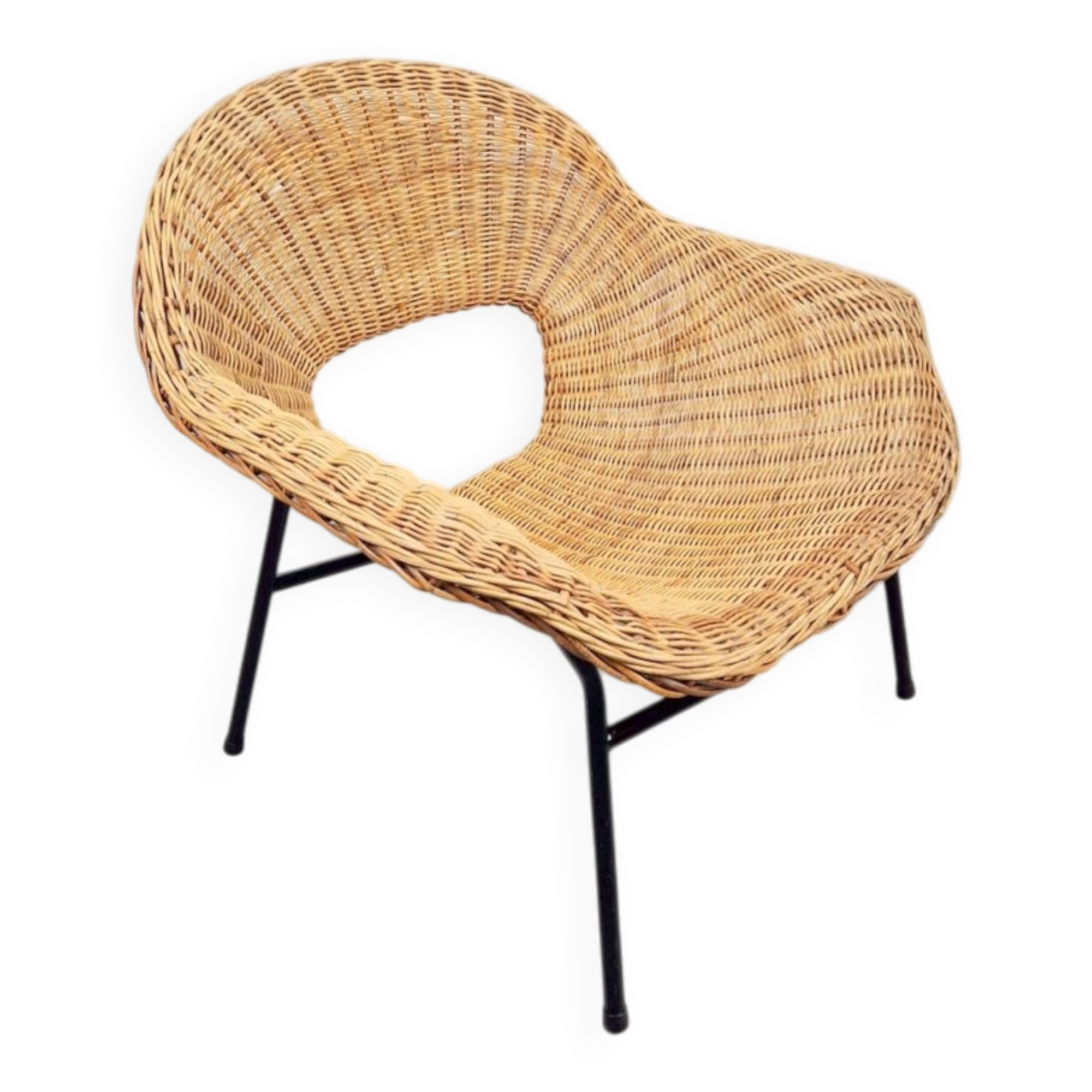 Vintage Rattan Lounge Chair with Tube Frame by Dirk van Sliedregt for Gebroeders Jonkers, 1960s