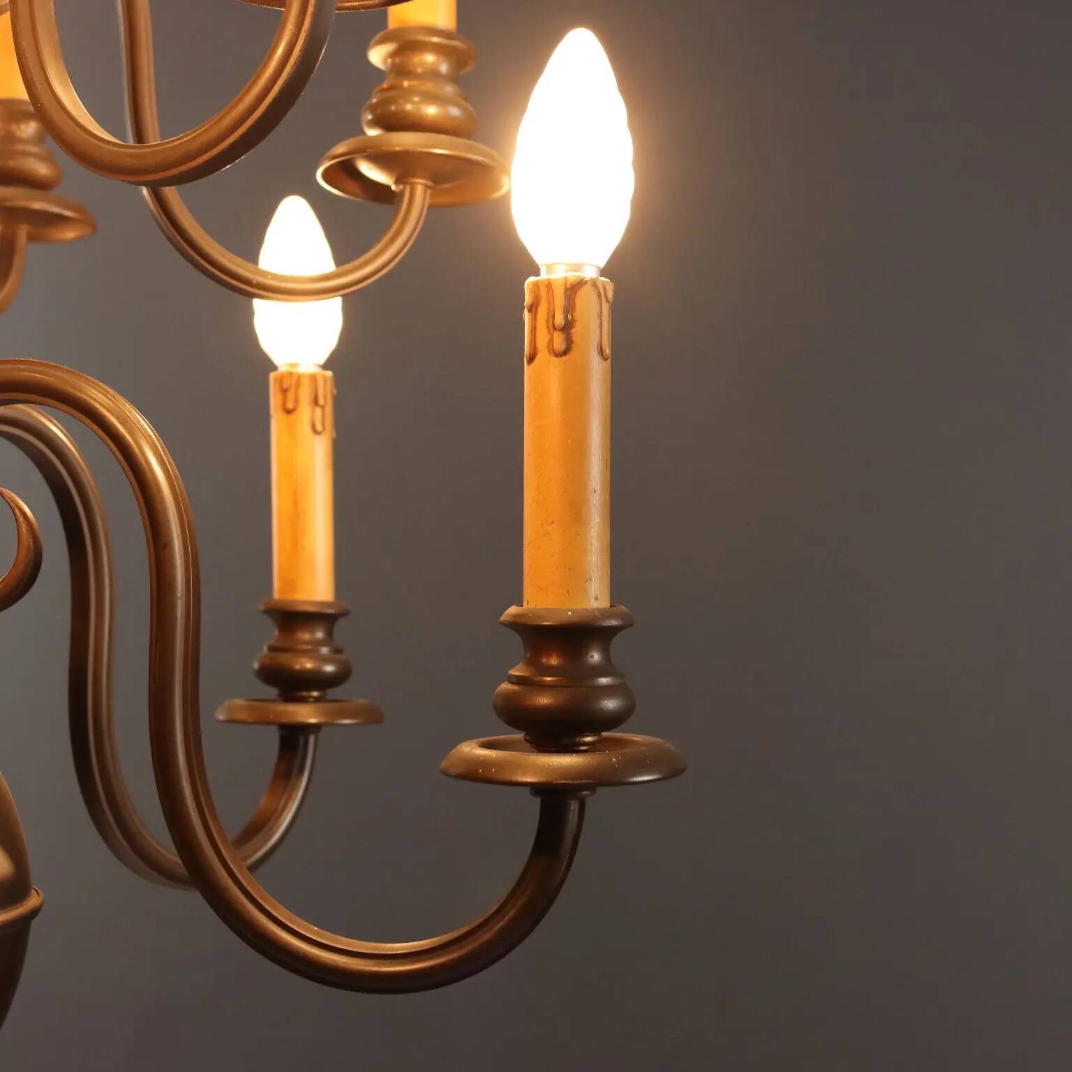 Antique bronze and glass chandelier with 12 lights, Netherlands, 20th century.