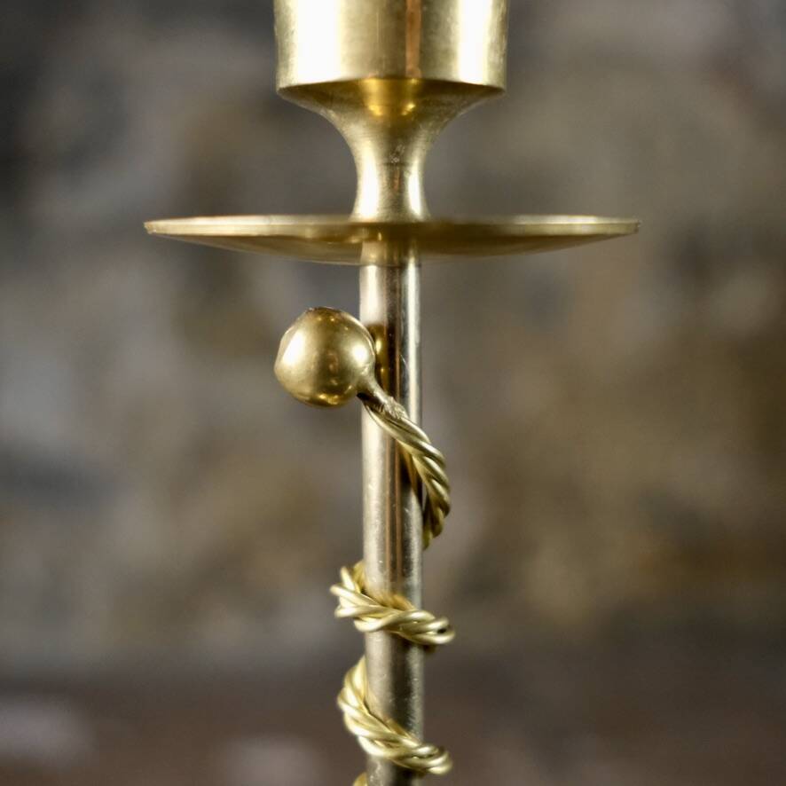 Pair of Art Deco twisted brass candlesticks, France, 1930s