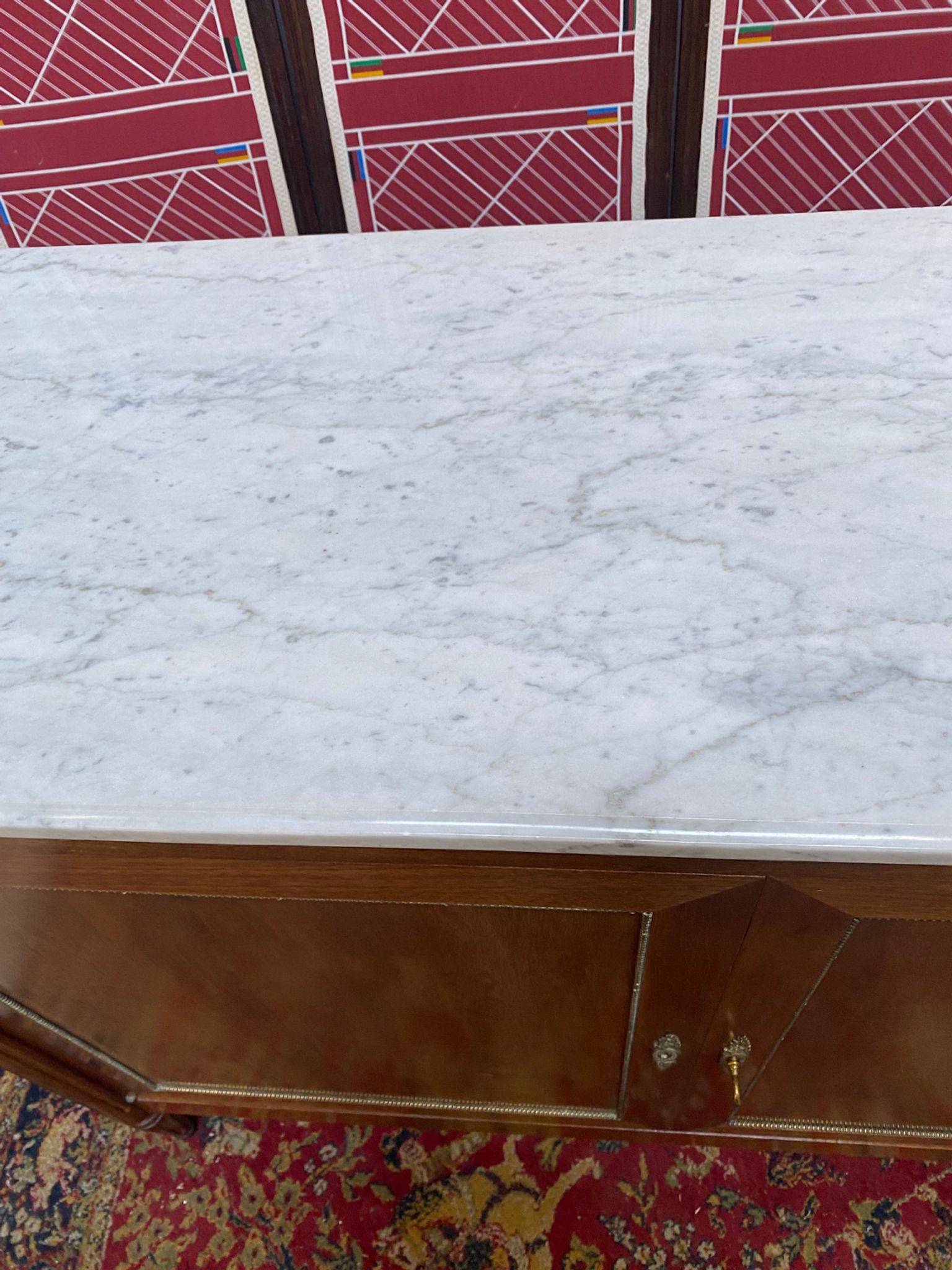 Solid wood buffet Louis XVI style with veined white marble