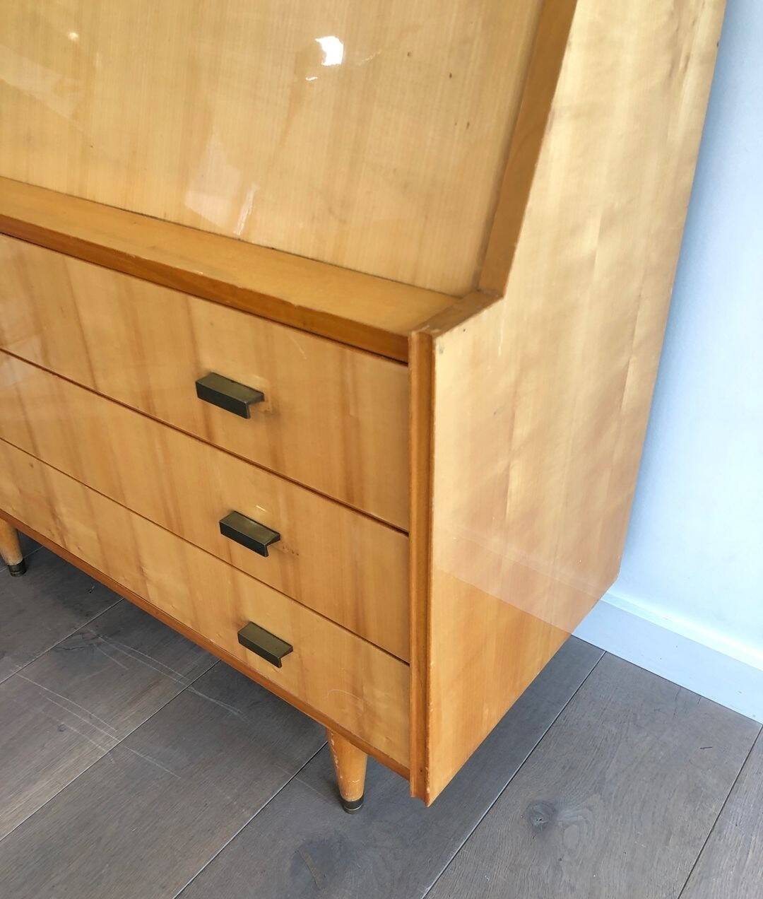Secretary in Sycamore with Bronze Handles, French Work