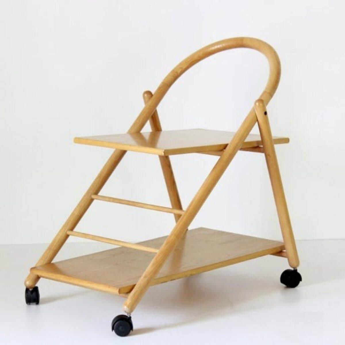 Vintage Bar Cart with Solid Wood Structure and Wheels, Italy 1980s