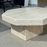 Set of 3 octagonal travertine tables 1970