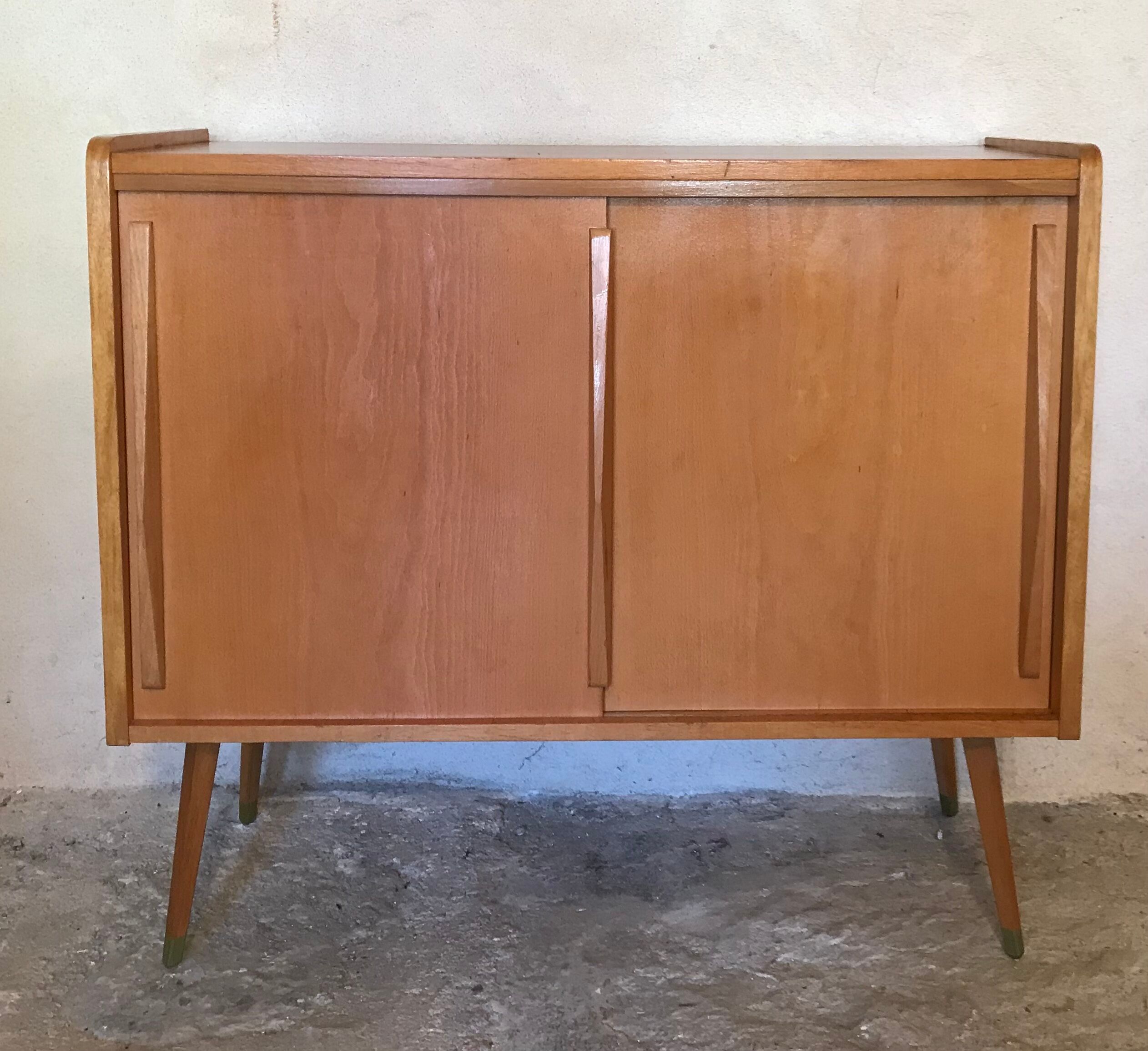 Vintage storage cabinet sliding doors and compass legs