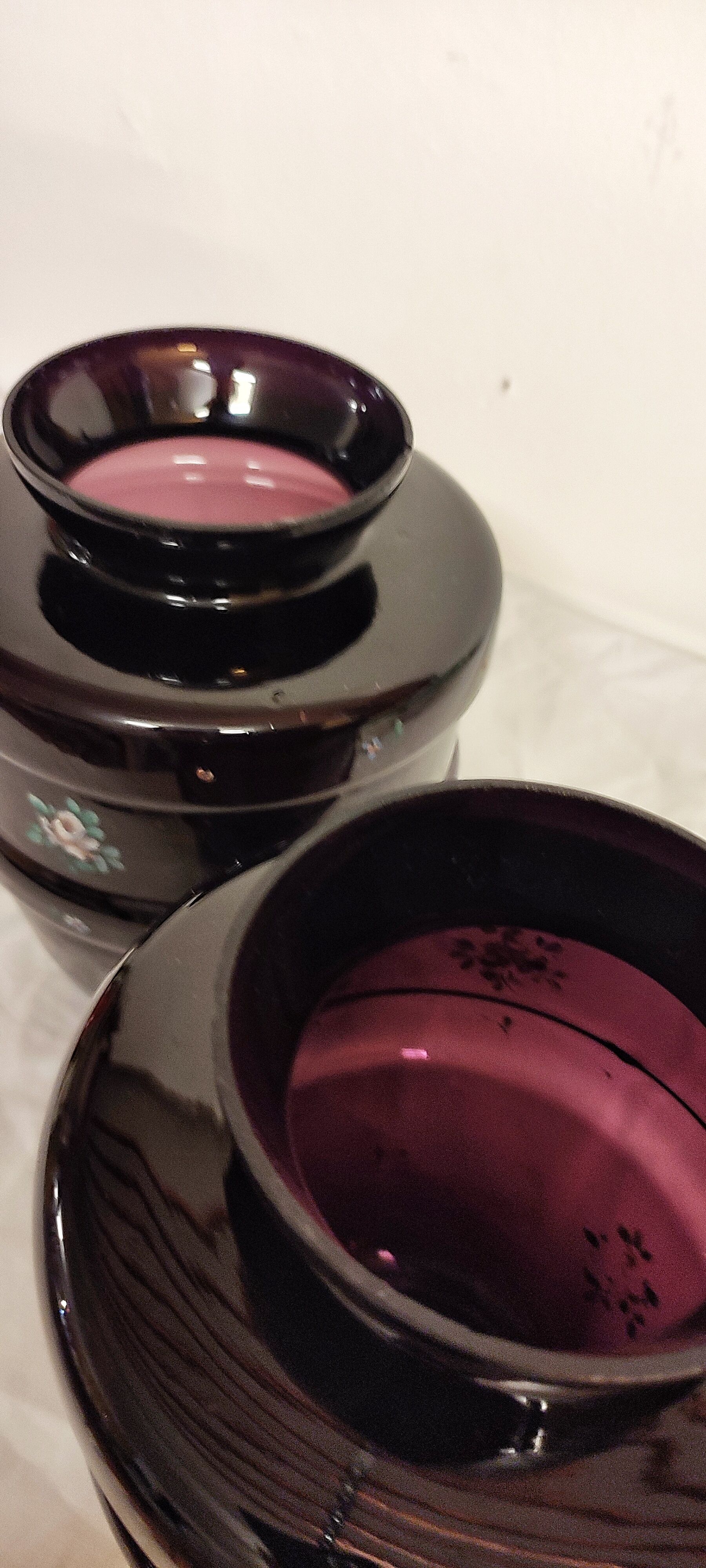 Pair of painted glass vases, France, 1940