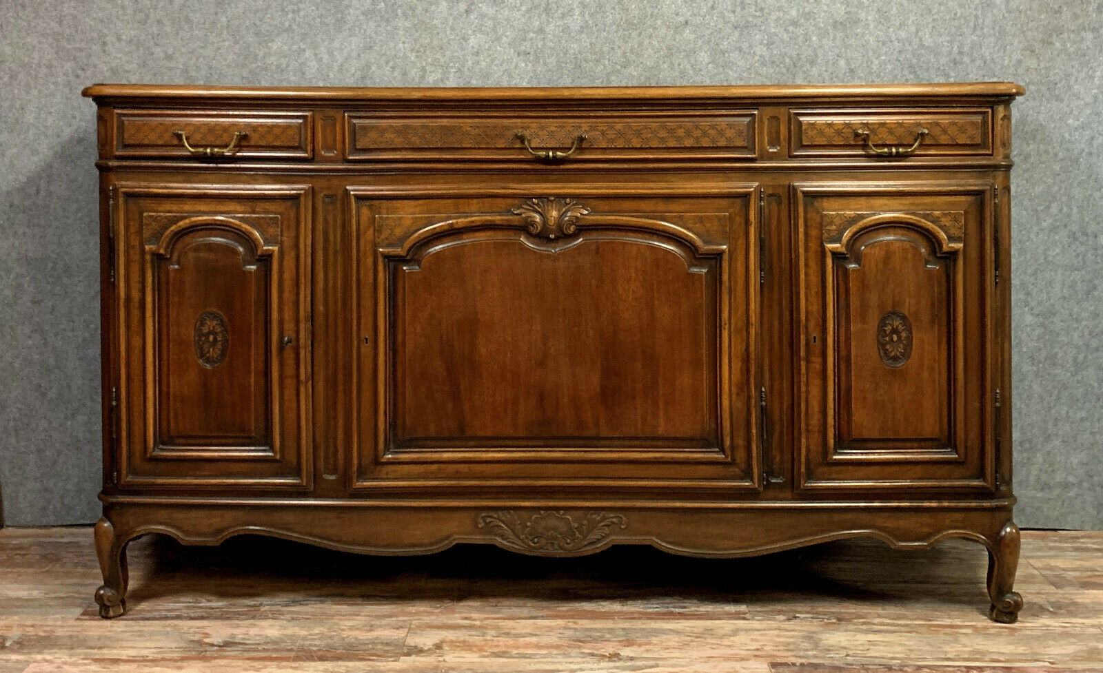 buffet in a row Louis XV neo-rustic walnut tree of curved shape