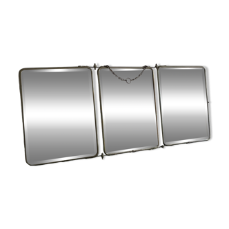 Large vintage barber's triptych mirror, 1950s