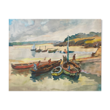 Original Gouache painting "Marin au port" signed G. Peyrondet around 1950