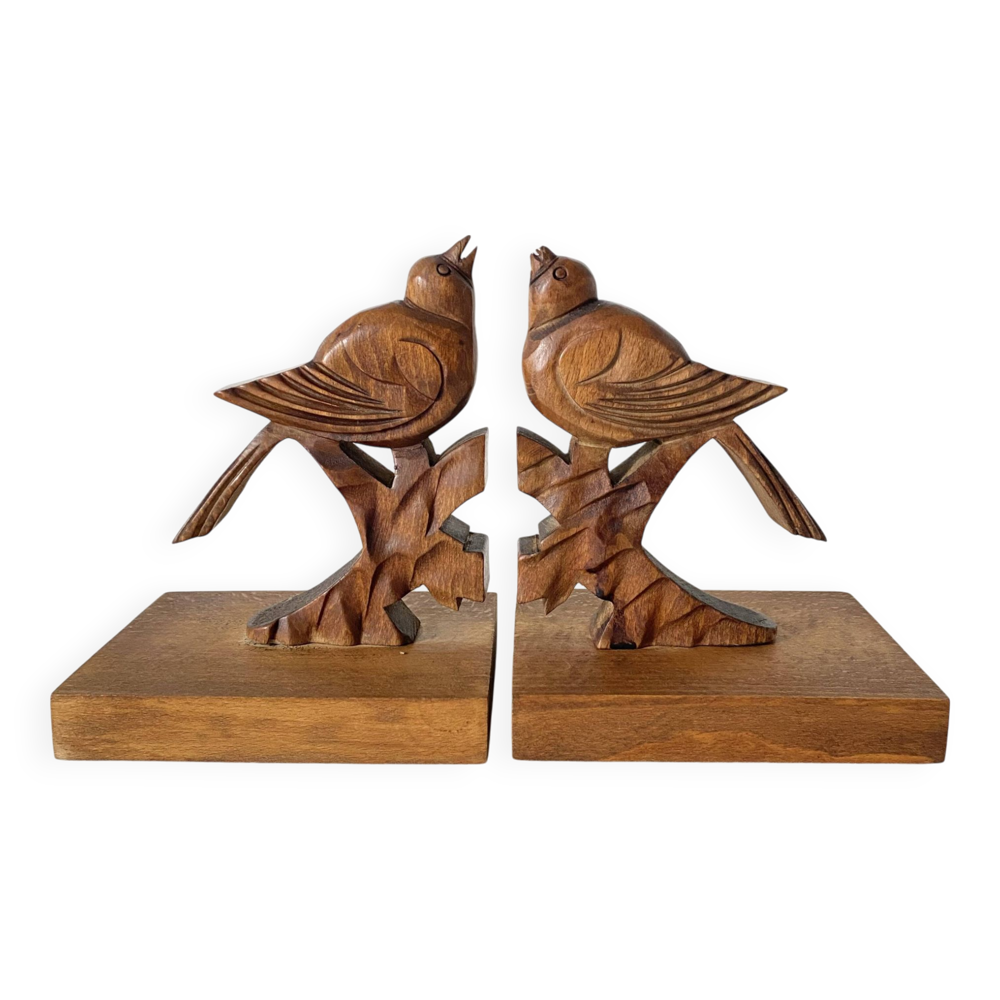 Pair of art deco wooden bookends birds