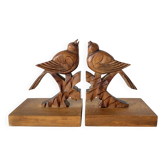 Pair of art deco wooden bookends birds