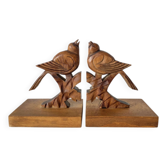 Pair of art deco wooden bookends birds