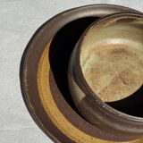 A small stoneware bowl, brown exterior, speckled grey interior D15