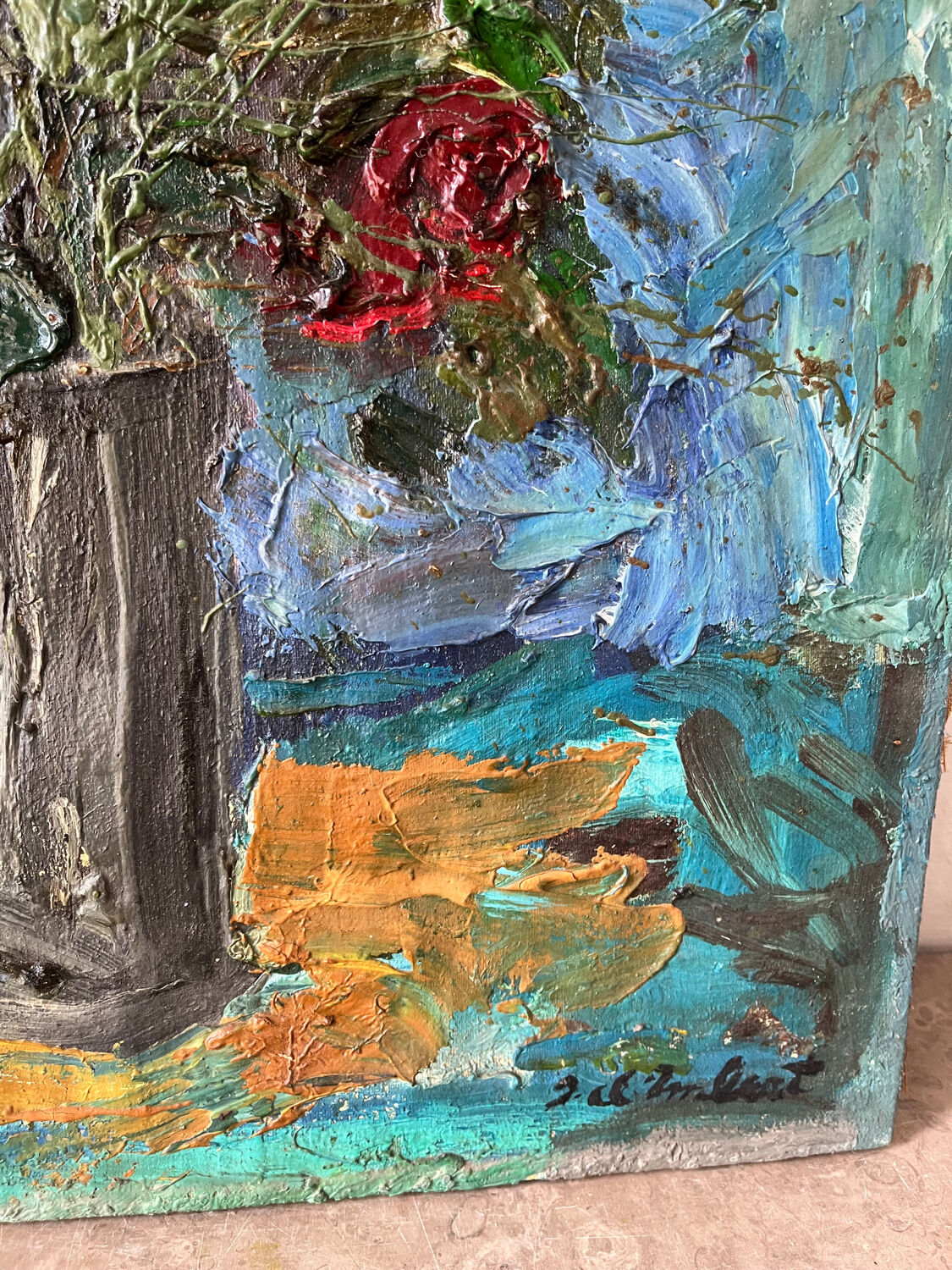 Flower bouquet, knife technique, signed