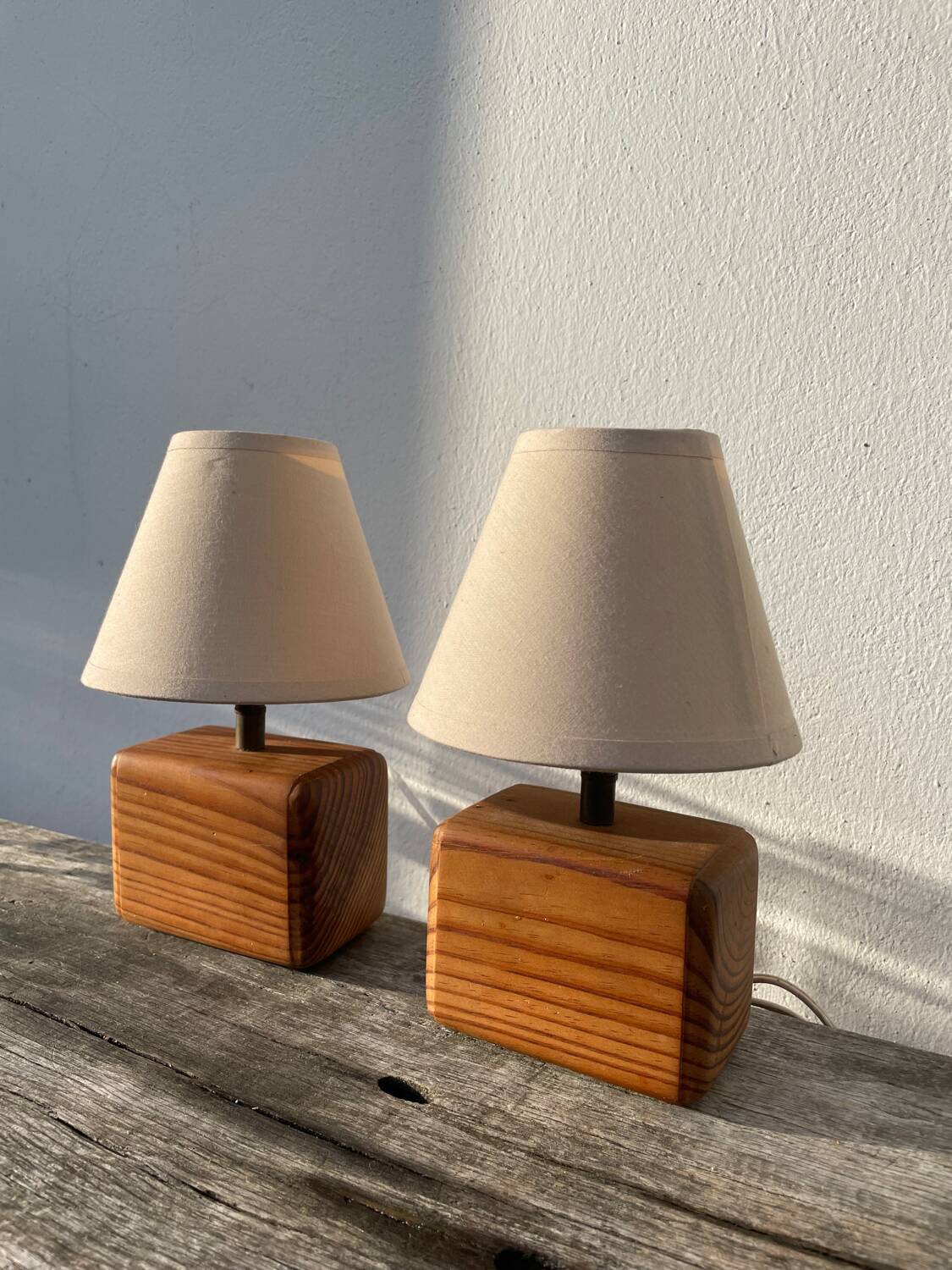 Paire de lampes chevet en bois