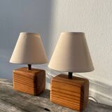 Pair of wooden bedside lamps
