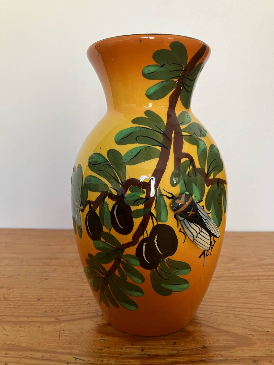 Vase faïence Tess Vallauris, décor oliviers et cigale