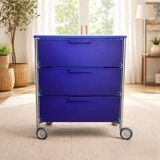 Mobil storage unit – 3 cobalt blue drawers – Kartell, 1993 (First edition)