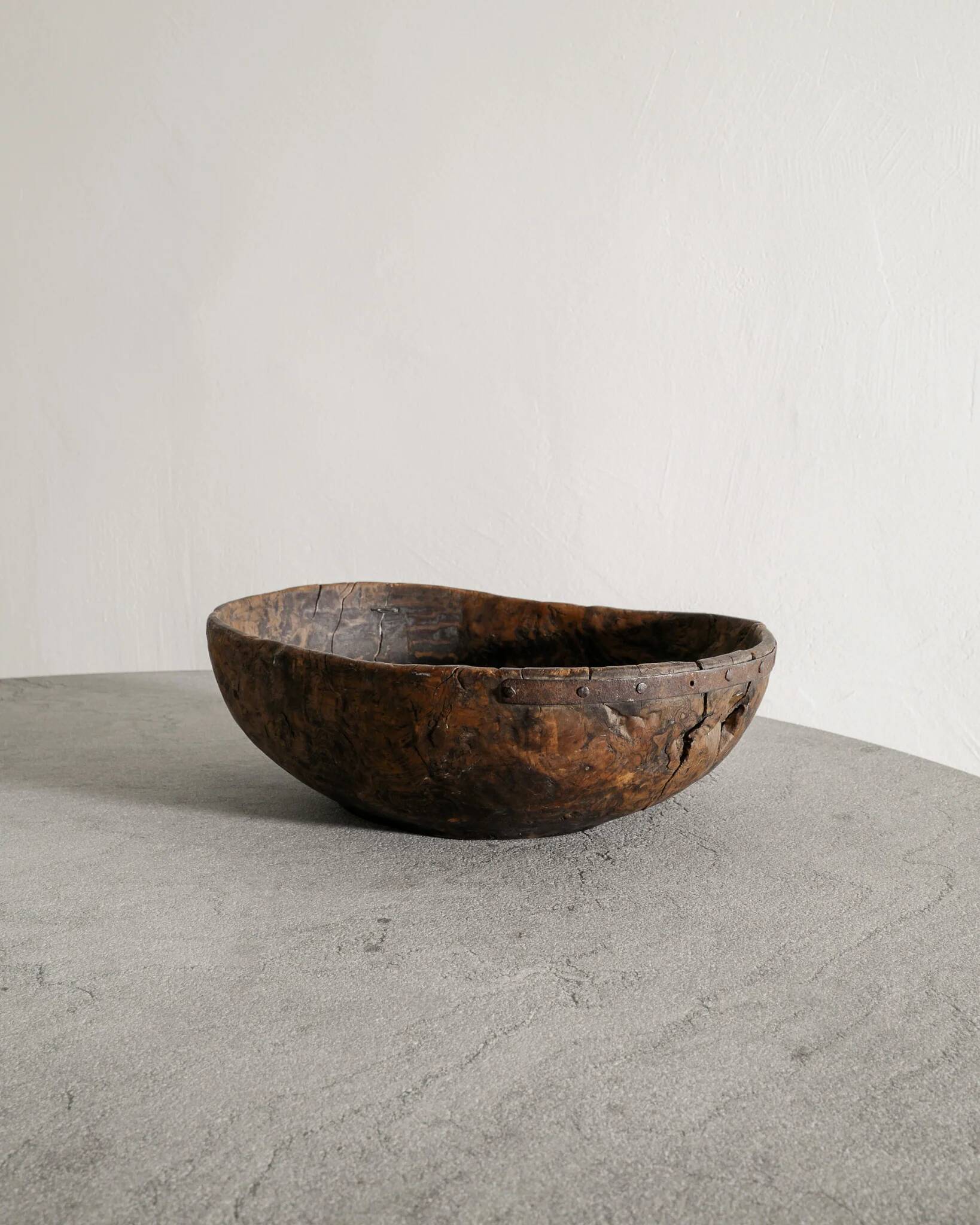 Vintage Antique Swedish Dark Brown Wooden Bowl, 1700s