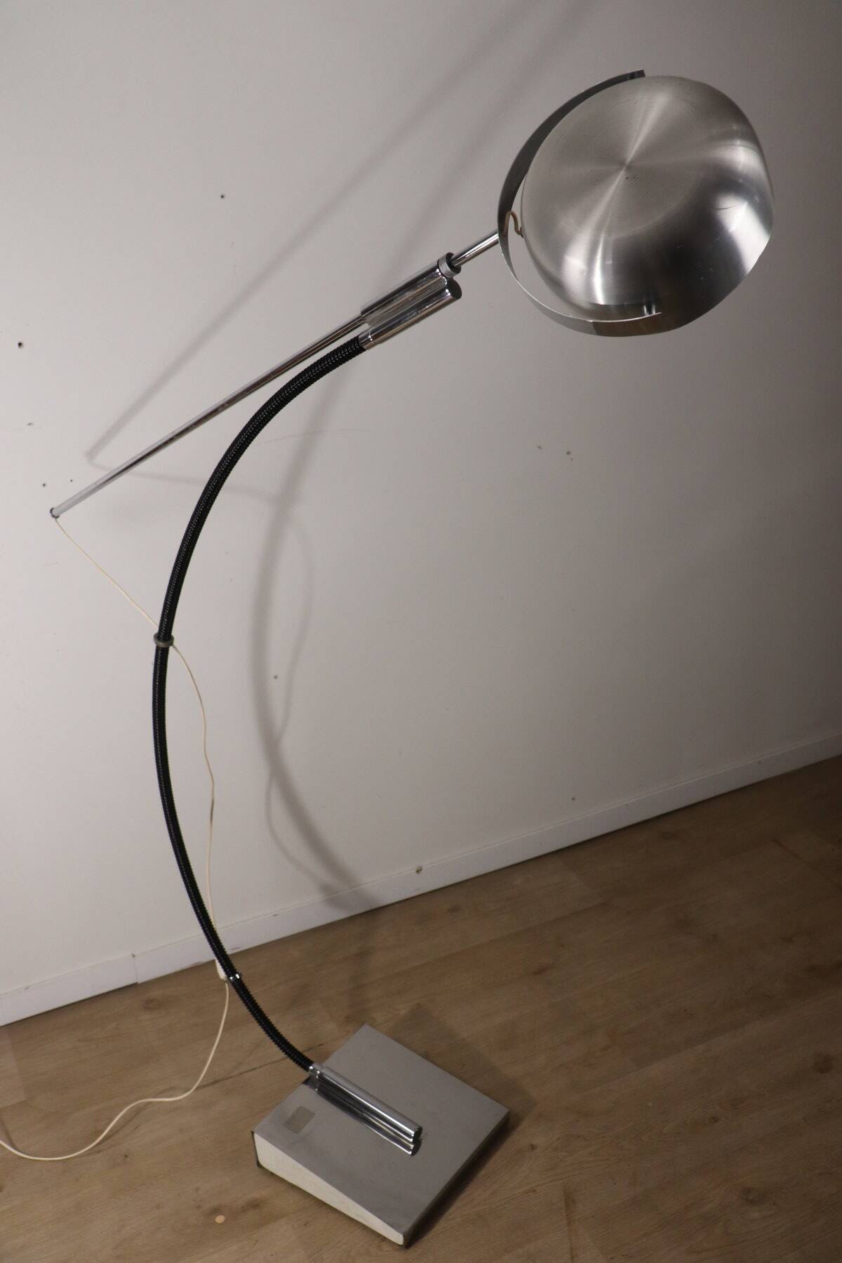 Vintage arc floor lamp with a chrome metal balance, 1970.