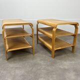 Pair of curved wooden entrance benches 1980