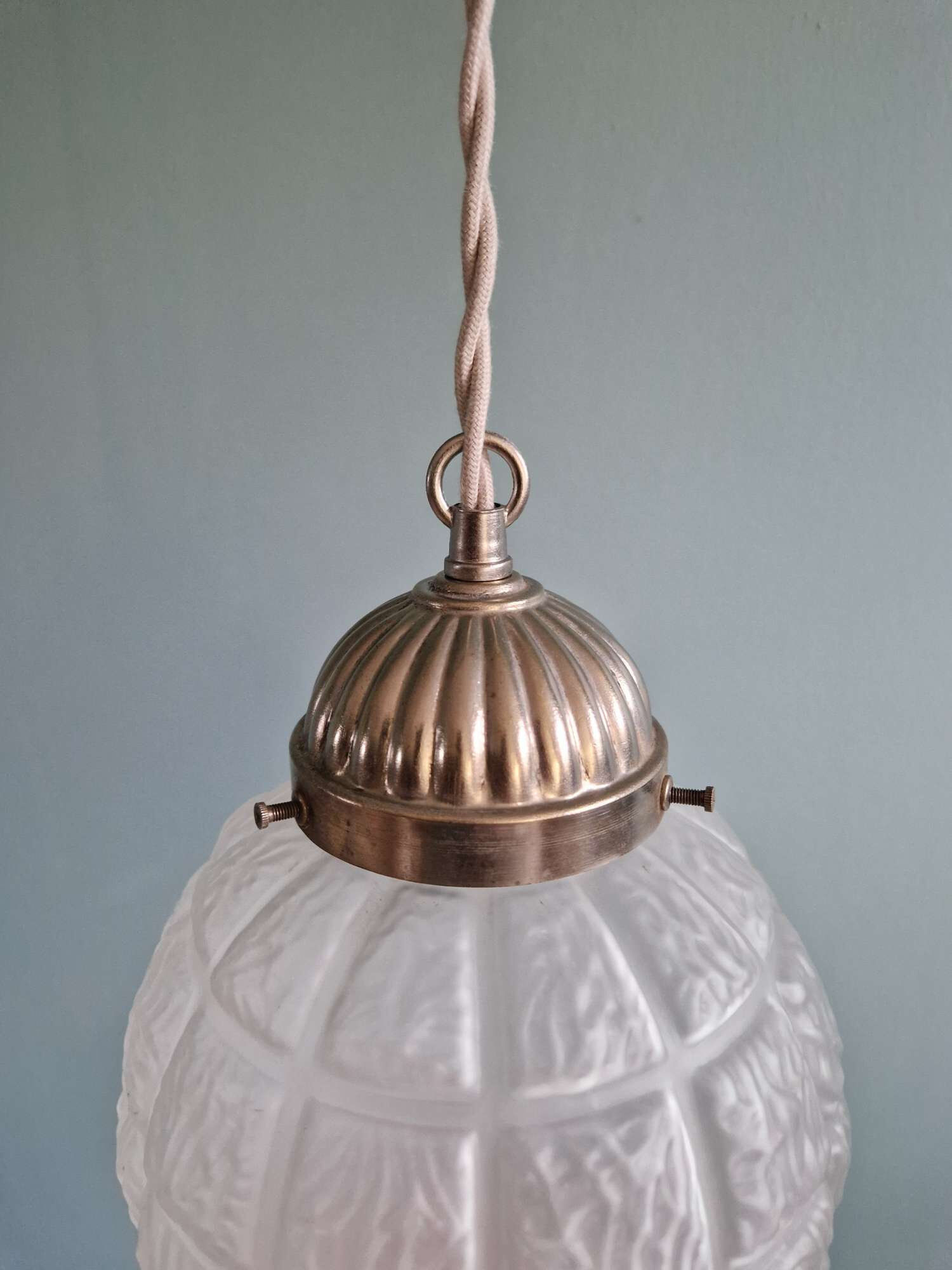 Pair of Art Deco frosted glass pendants, 1920s-30s.
