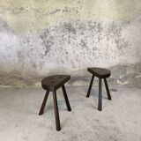 Pair of vintage tripod stools in solid wood