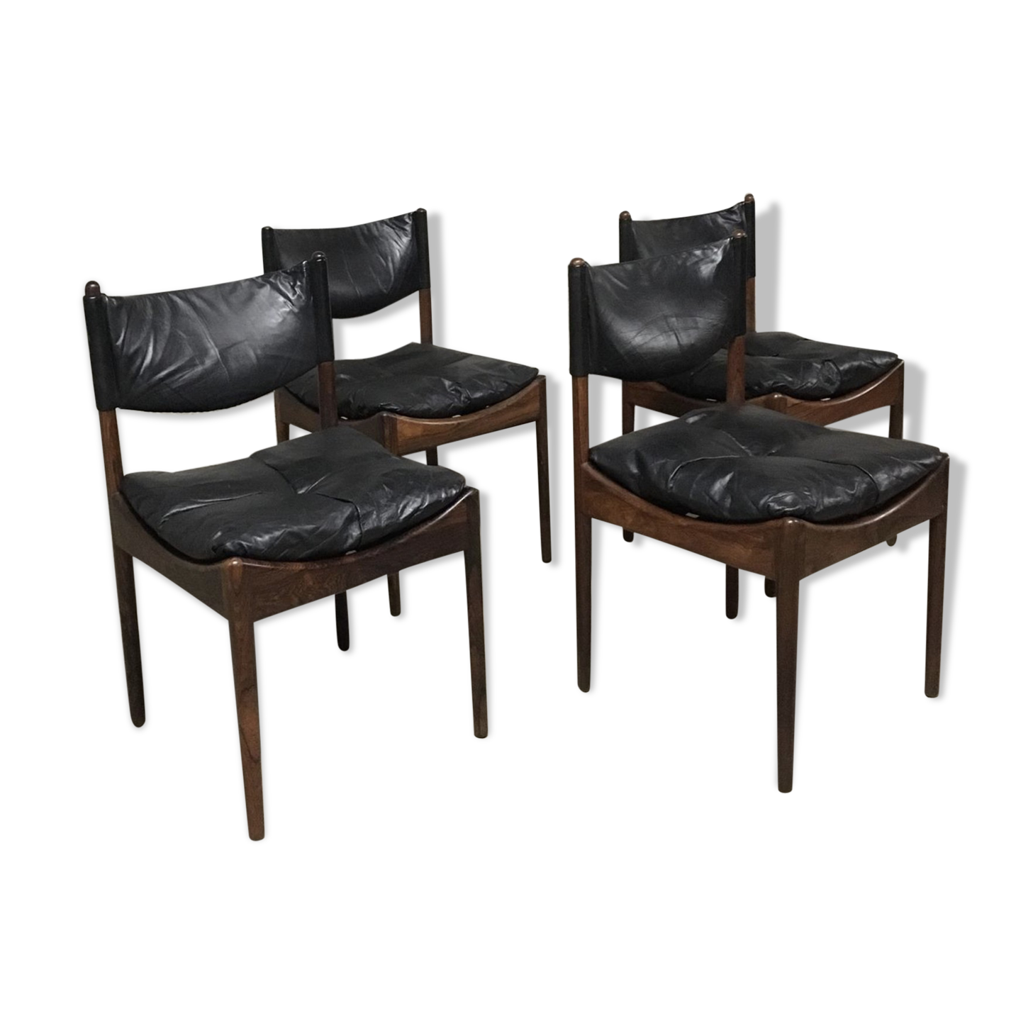 Set of 4 Rio palisander & black leather chairs, Modus model, by Kristian Vedel for Soren Willadsen