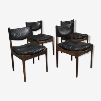 Set of 4 Rio palisander & black leather chairs, Modus model, by Kristian Vedel for Soren Willadsen