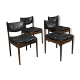 Set of 4 Rio palisander & black leather chairs, Modus model, by Kristian Vedel for Soren Willadsen