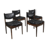 Ensemble de 4 chaises en palissandre danoise modèle Modus Rio du milieu du siècle & cuir noir par Kristian Vedel pour Soren Willadsen
