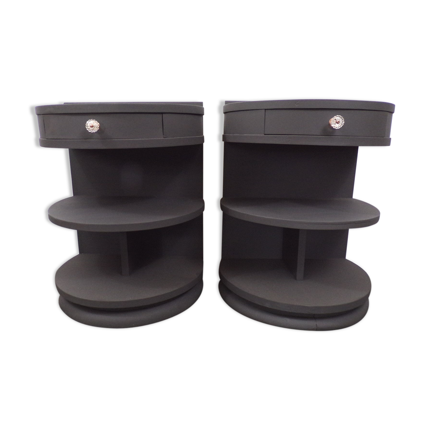 Pair of rounded bedsides revamped art deco