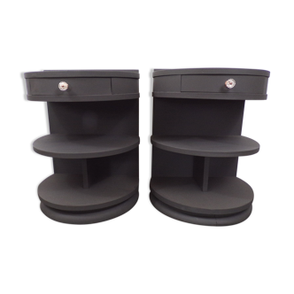 Pair of rounded bedsides revamped art deco